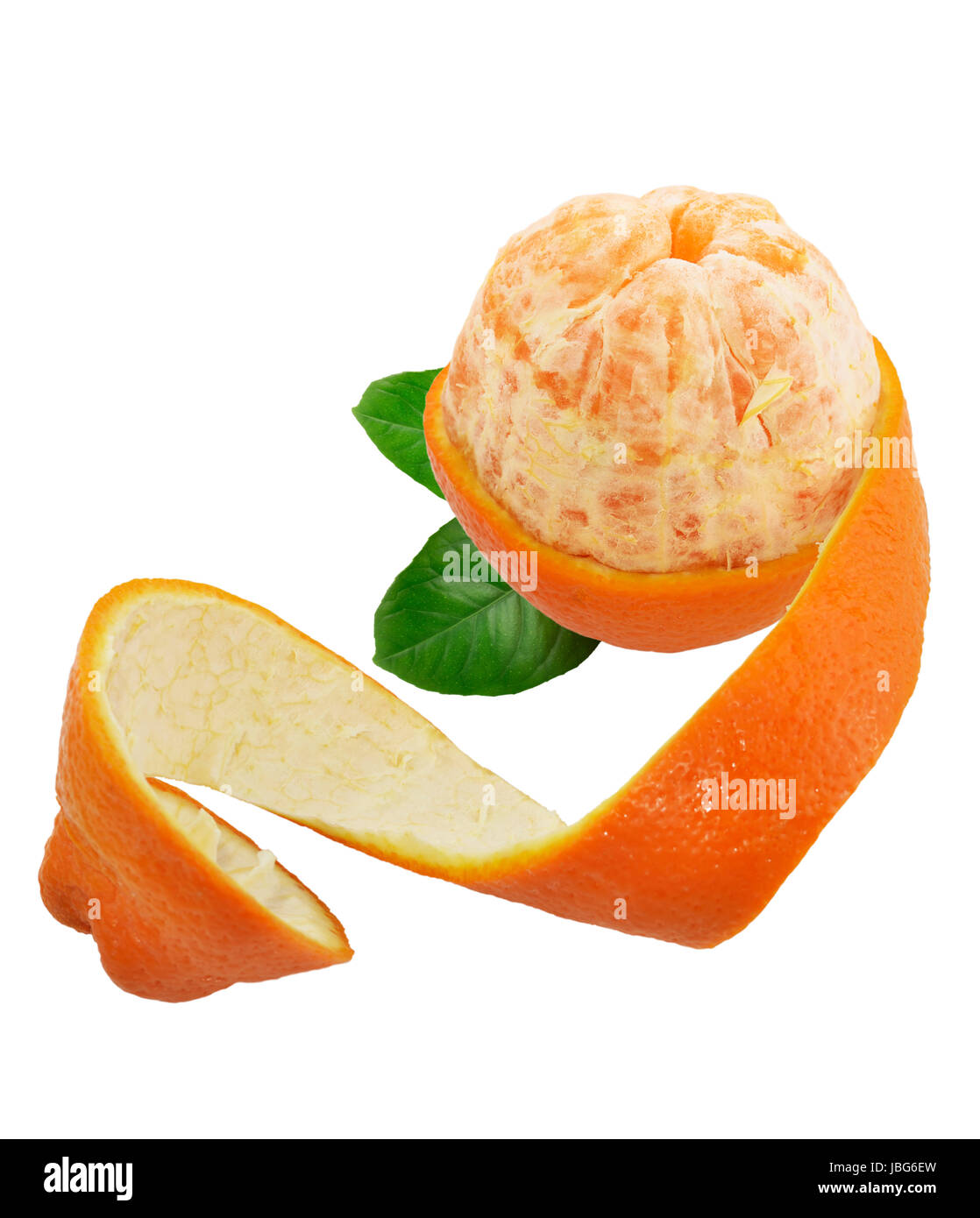 Partially Peeled Off Orange Isolated On White Background Stock Photo