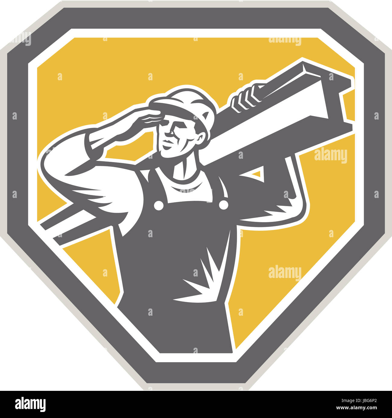 Illustration of construction steel worker carrying i-beam girder viewed ...
