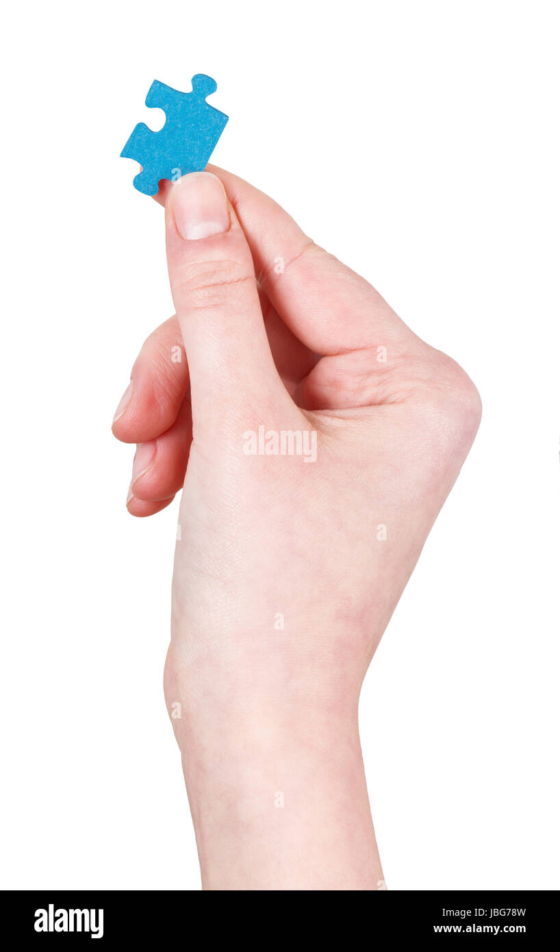 female hand hold jigsaw puzzle piece isolated on white background Stock ...