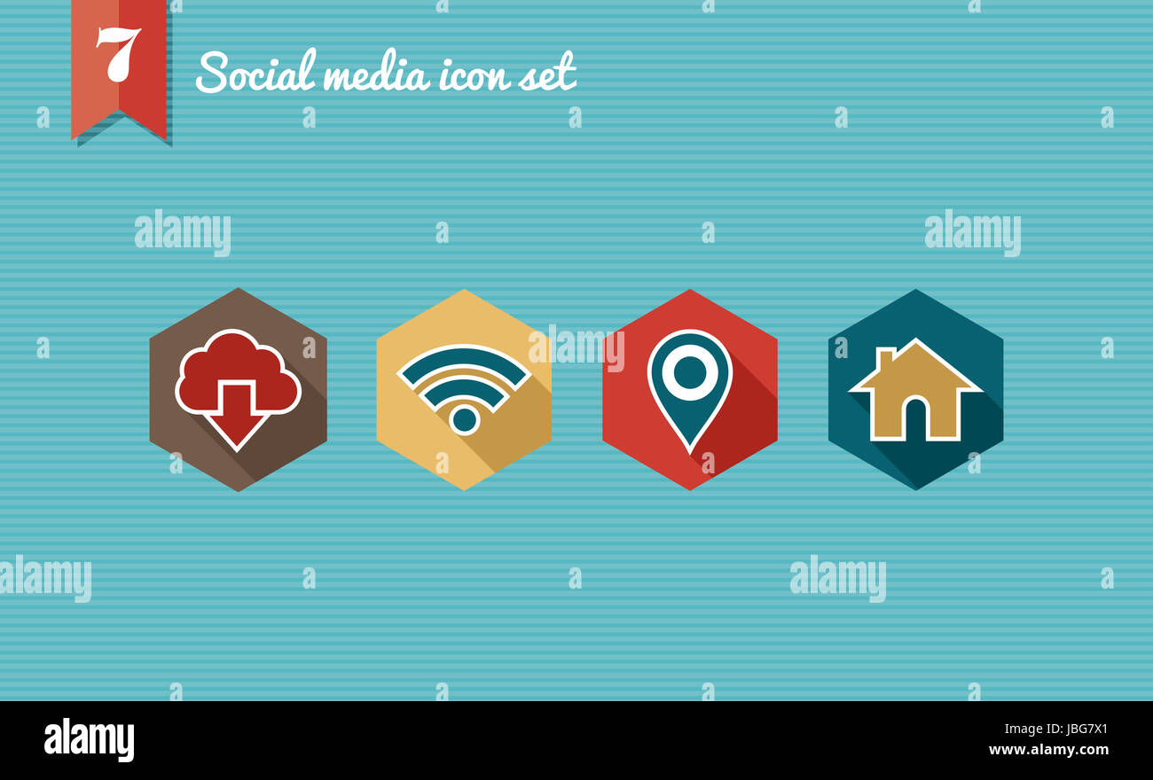 Set of flat design icons for Social media network illustration. Vector ...