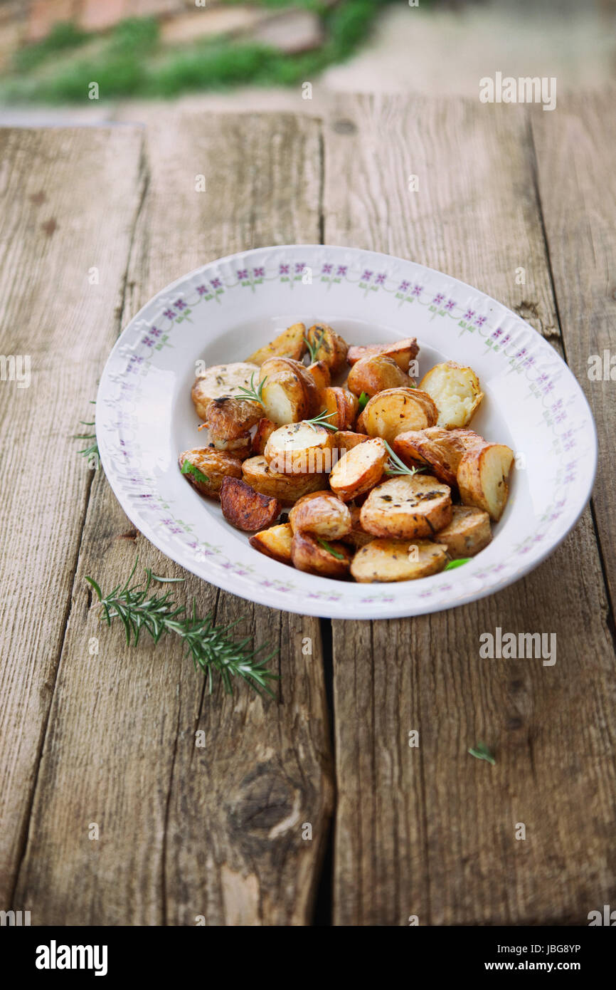 Roasted potatoes. Healthy vegetarian food. Baked vegetables Stock Photo