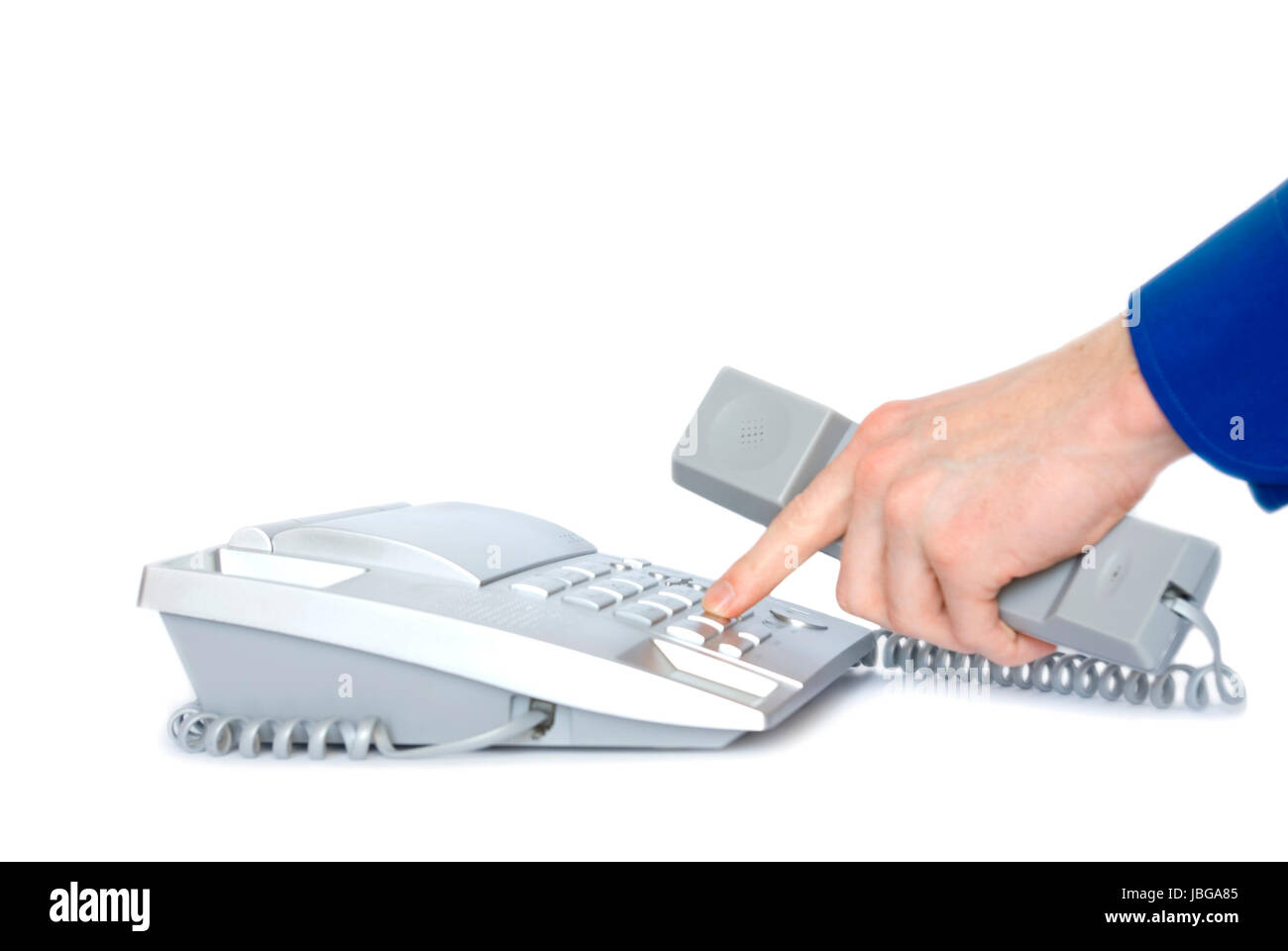 Finger presses figure on phone Stock Photo Alamy