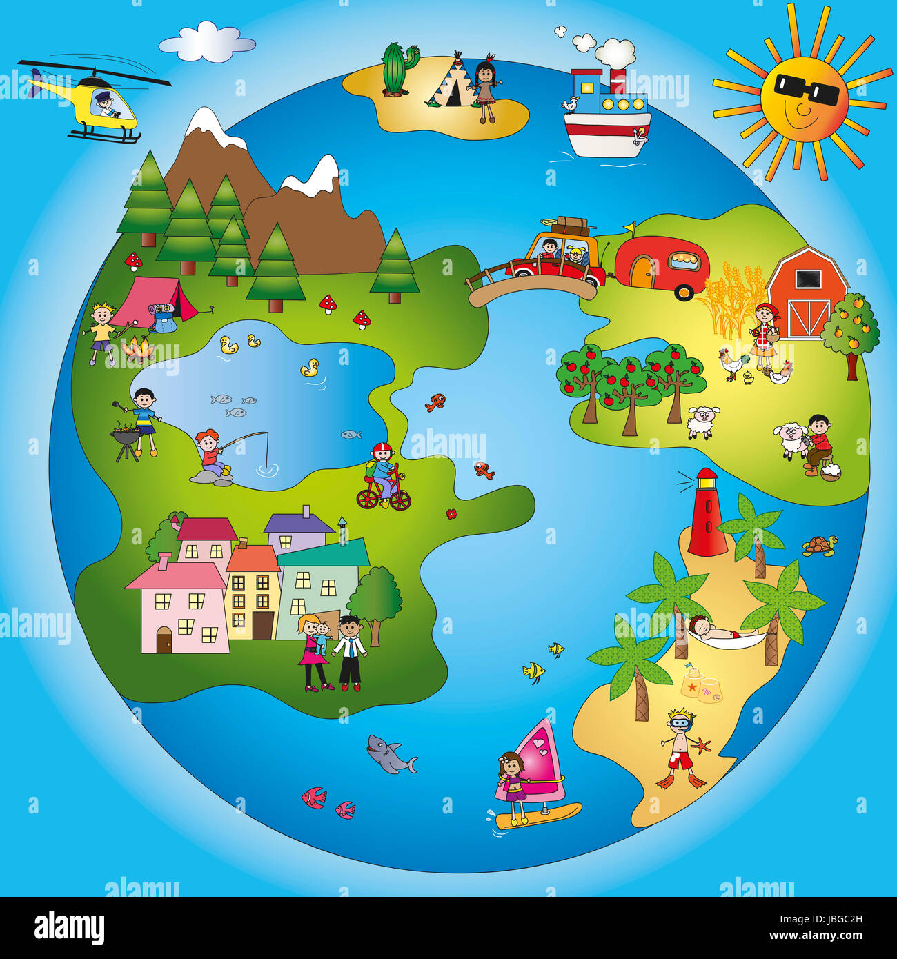 illustration of fantasy world with children Stock Photo - Alamy, image size:1300x1390