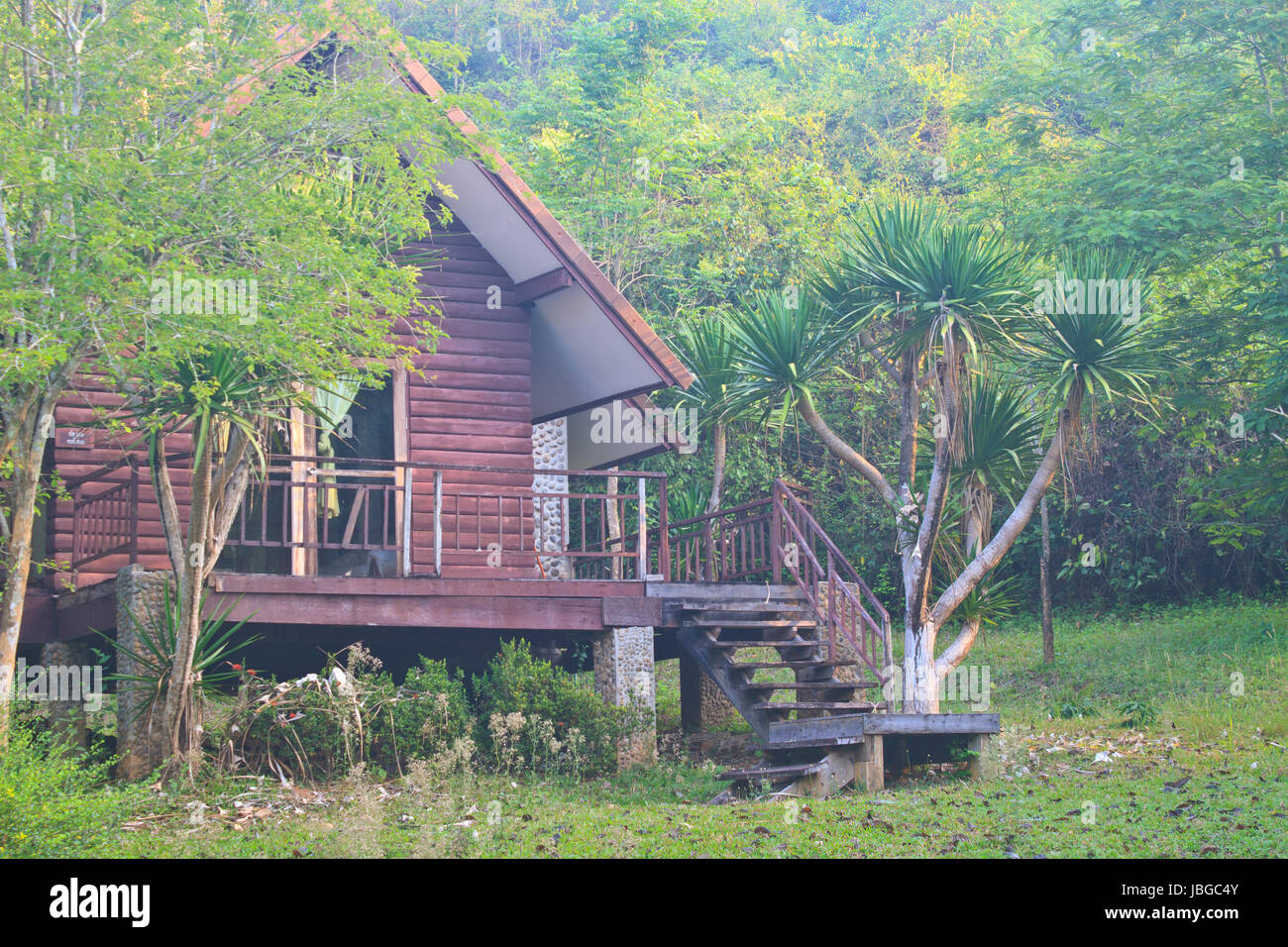 wooden house and garden architecture design, Thailand Stock Photo Alamy