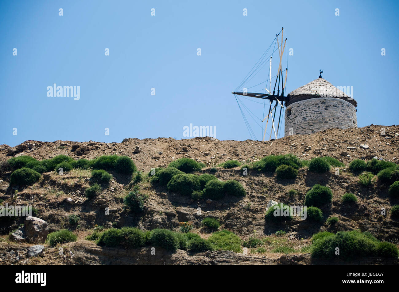 Obsolete Windmill in Naxos, Greece Stock Photo