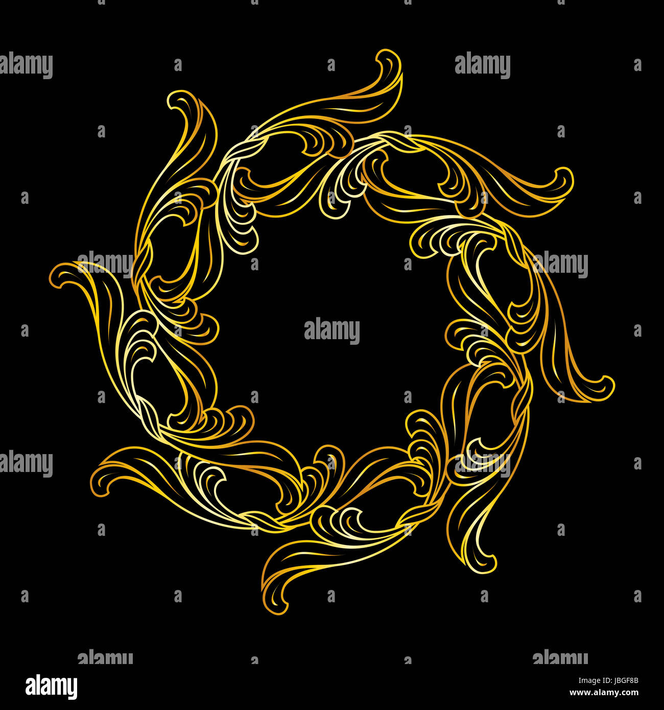 Floral style design element in golden colors over black Stock Photo