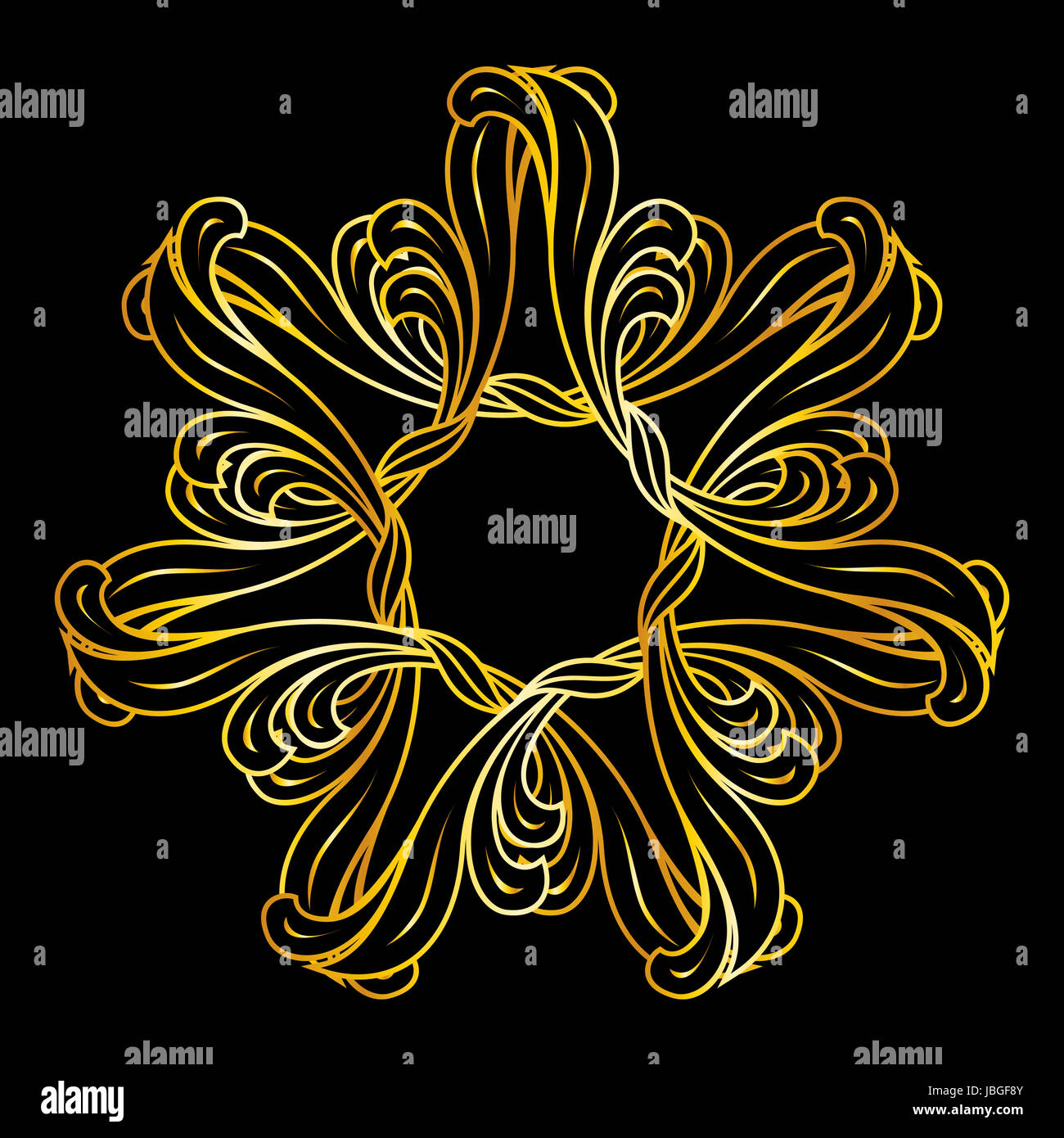 Pattern in floral style and gold colors on black background Stock Photo ...
