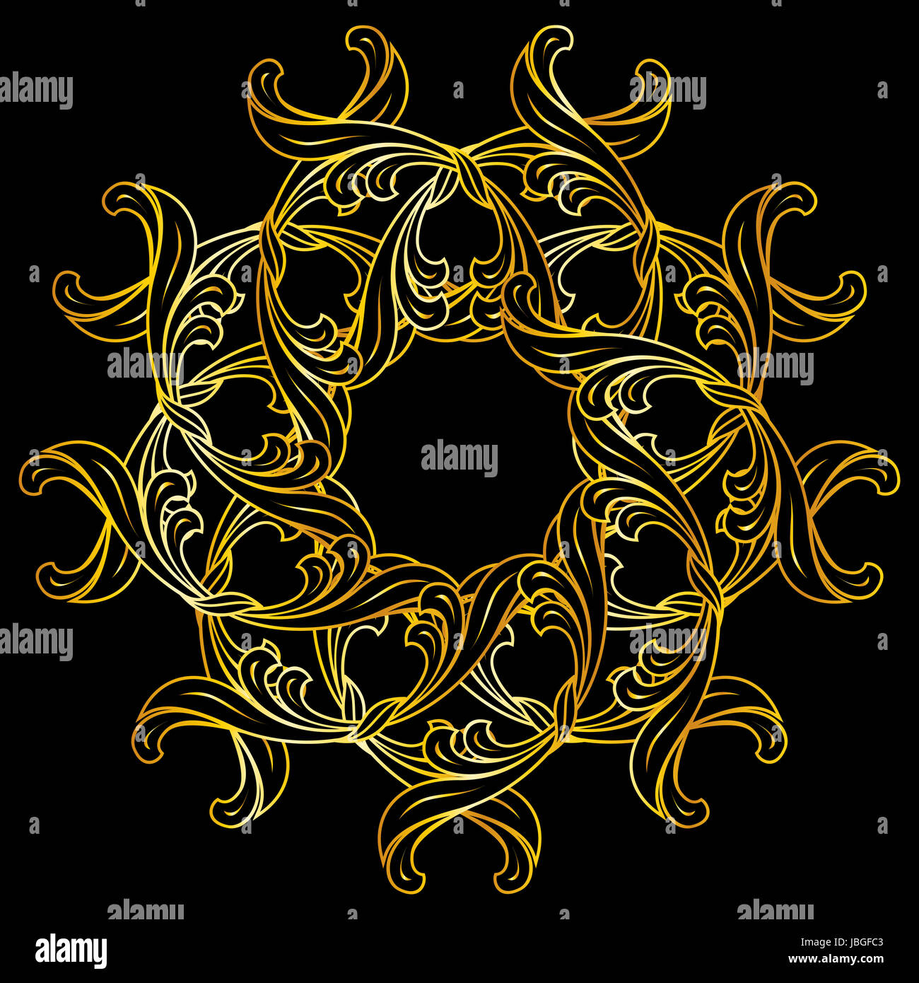 Floral pattern in gold colors on black background Stock Photo - Alamy