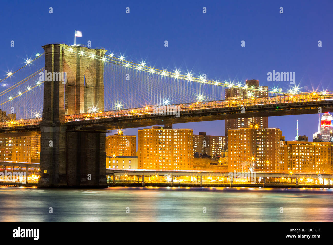 Brooklyn bridge at dusk, New York City Stock Photo - Alamy