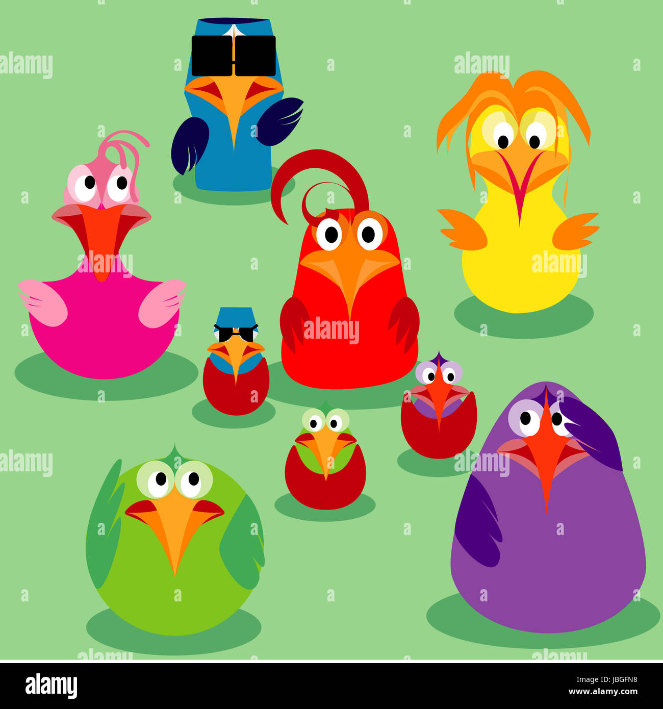 Cute cartoon birds, family issues. Vector illustration. Stock Photo