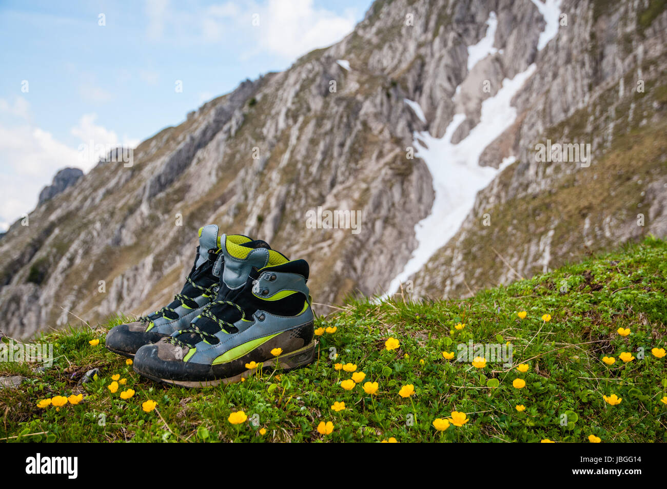shoes on the mountain Stock Photo Alamy