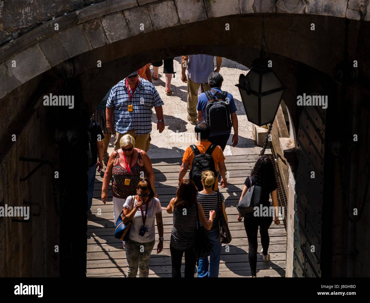 Tourists in Dubrovnik on street entrance Stock Photo