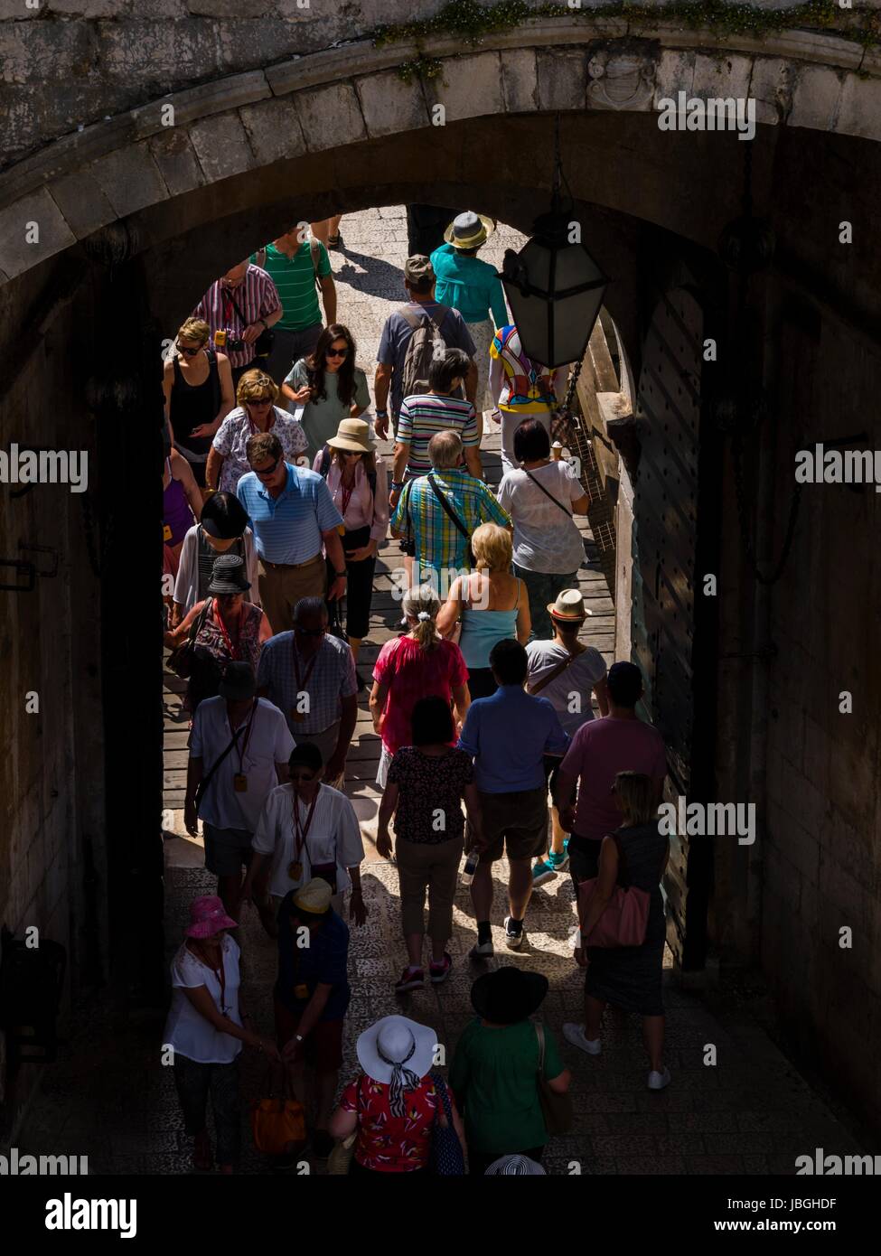 Tourists in Dubrovnik on street entrance Stock Photo