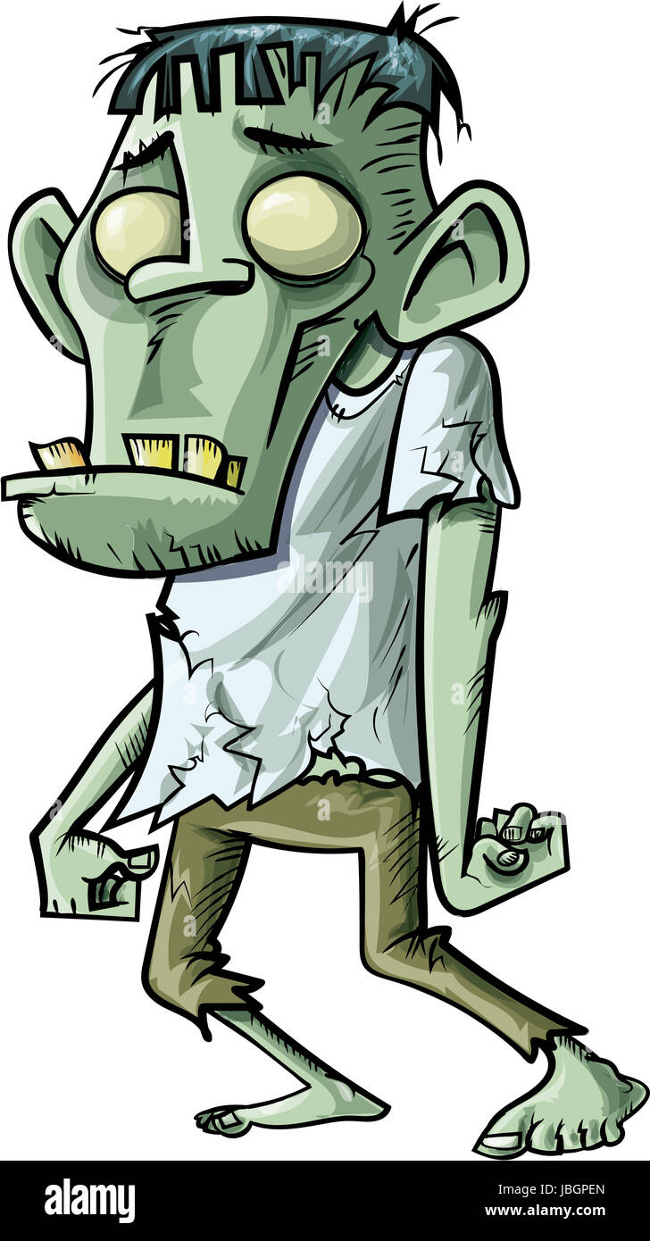 Cartoon stalking green zombie with big teeth. Isolated Stock Photo - Alamy