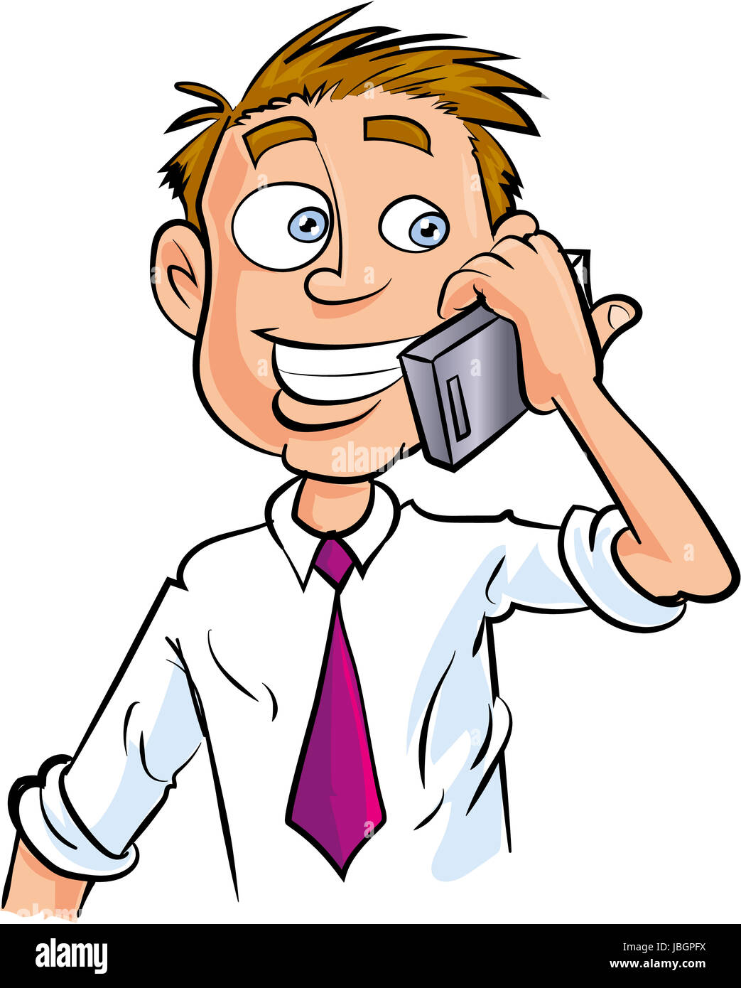 Cartoon office worker making phone call. Isolated Stock Photo