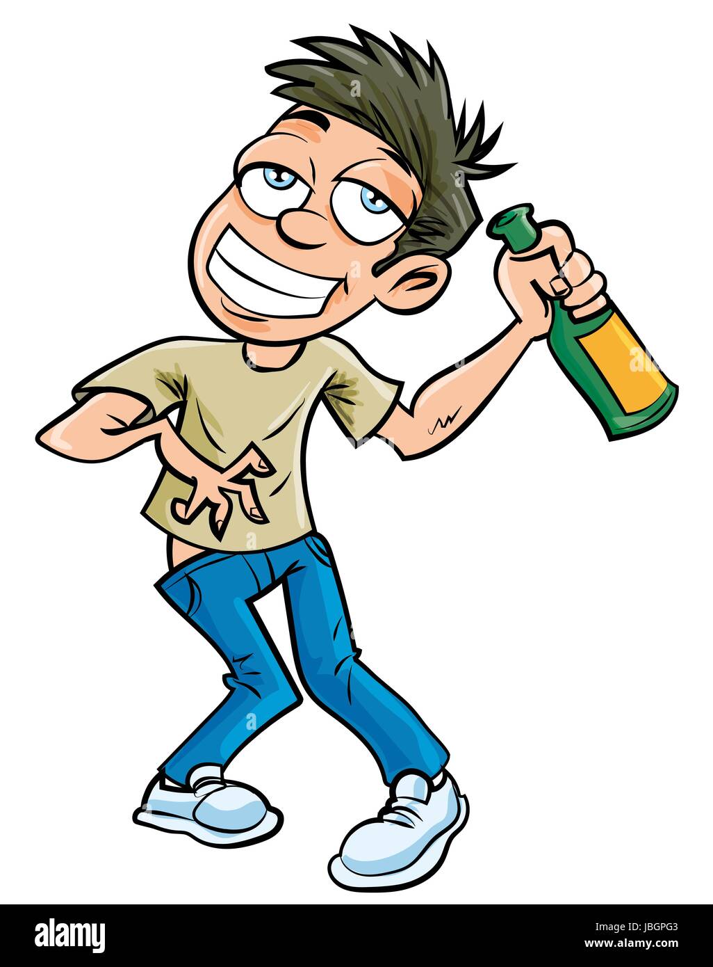 Cartoon drunk man with champagne bottle. Isolated Stock Photo - Alamy