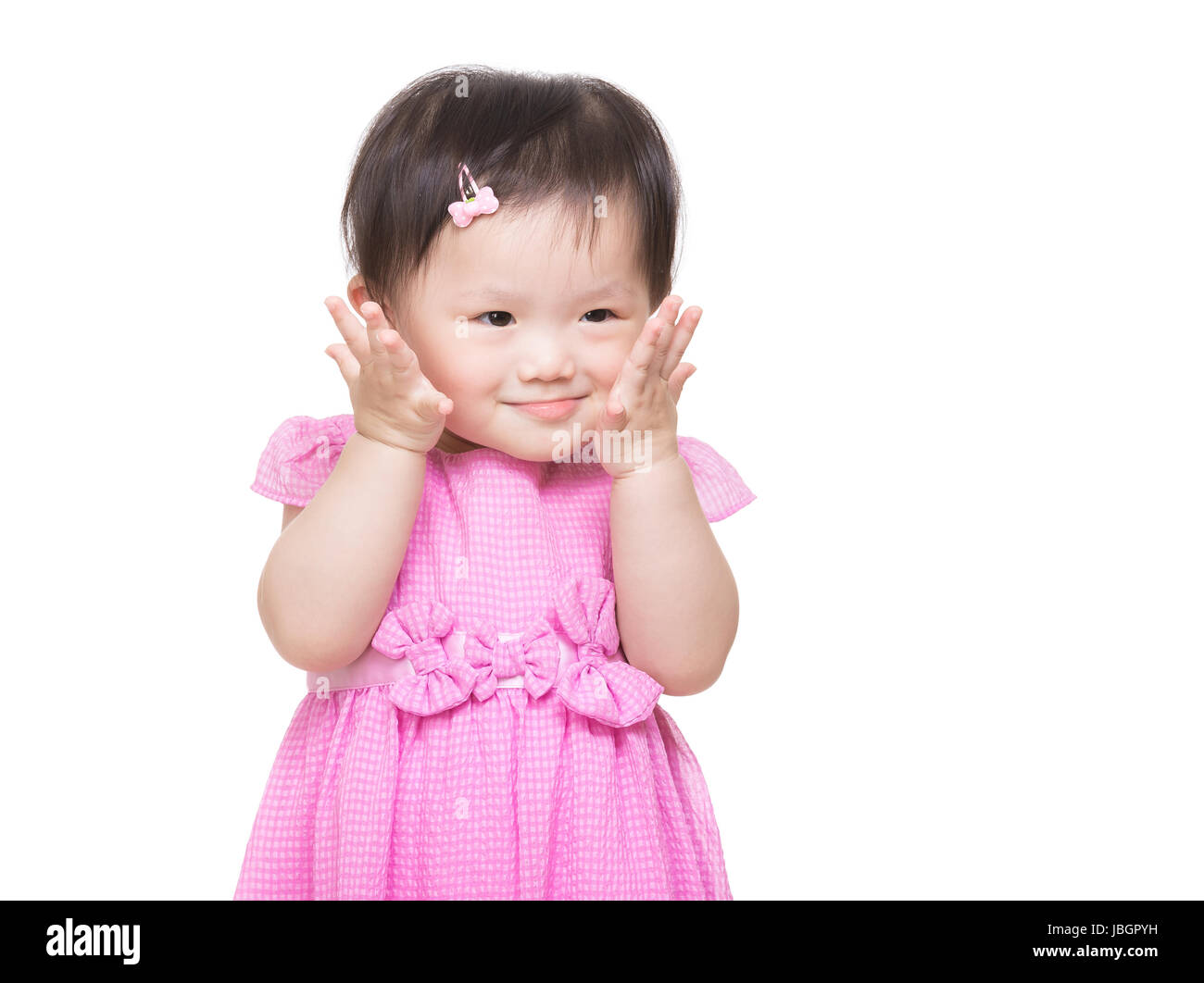Asia baby girl touch her face Stock Photo Alamy