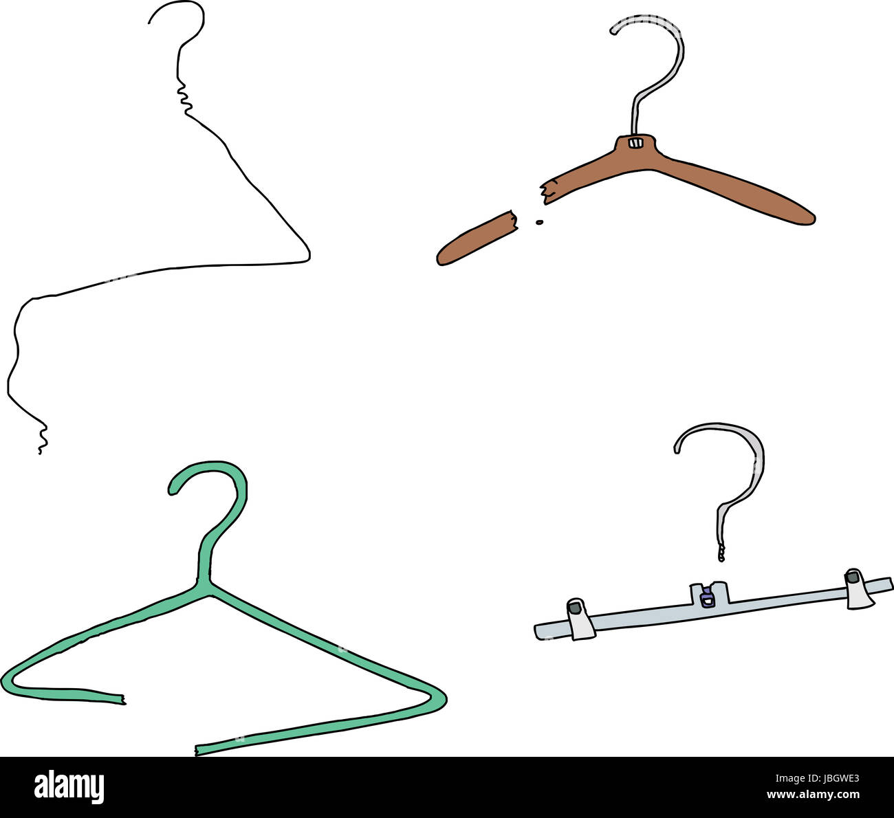 Broken clothes hangers over isolated white background Stock Photo