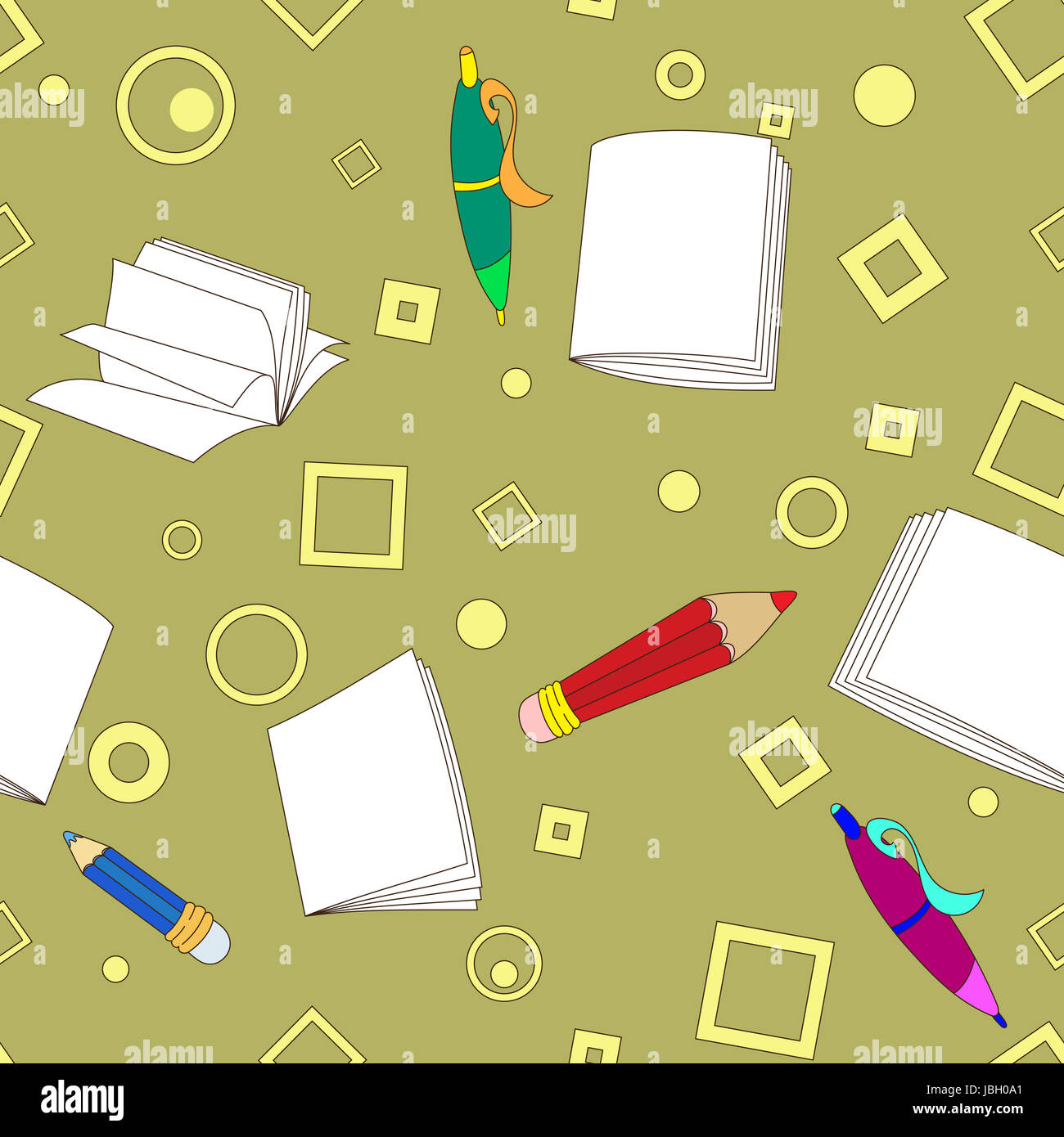 School notes seamless pattern on khaki background. Tools for drawing ...