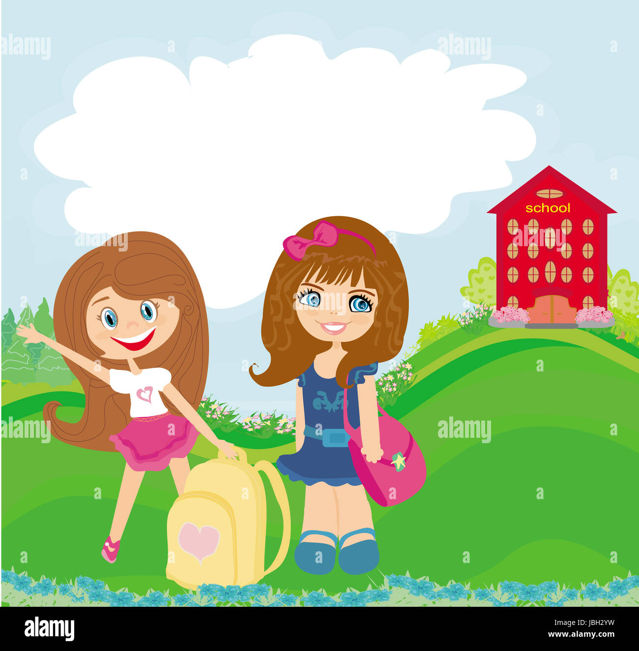 Happy Girls Go To School Stock Photo Alamy Happy Girls Go To School Stock Photo Alamy
