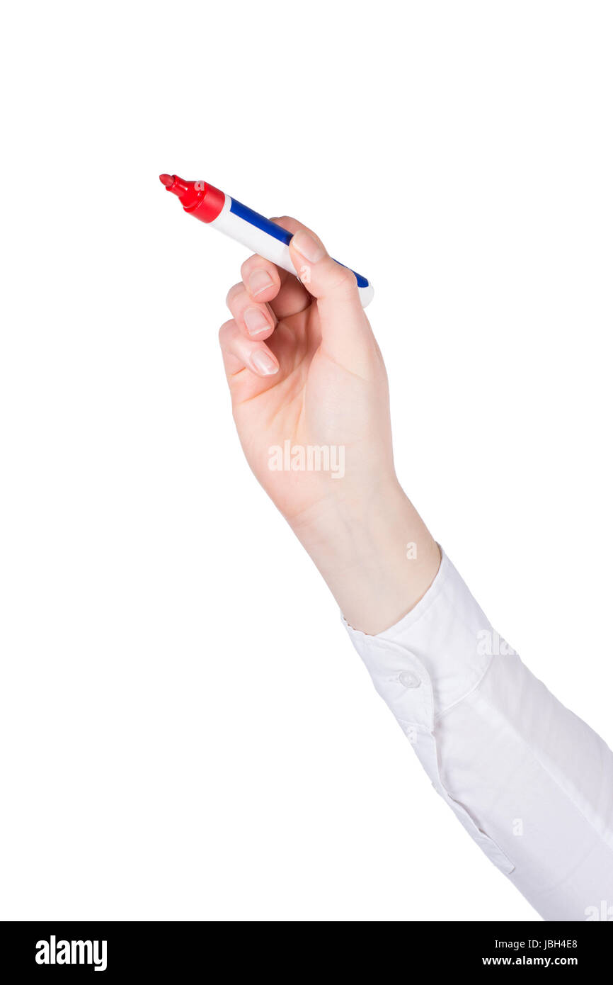 Freigestelltes Foto einer Frauenhand, die einen Stift hält Stock Photo
