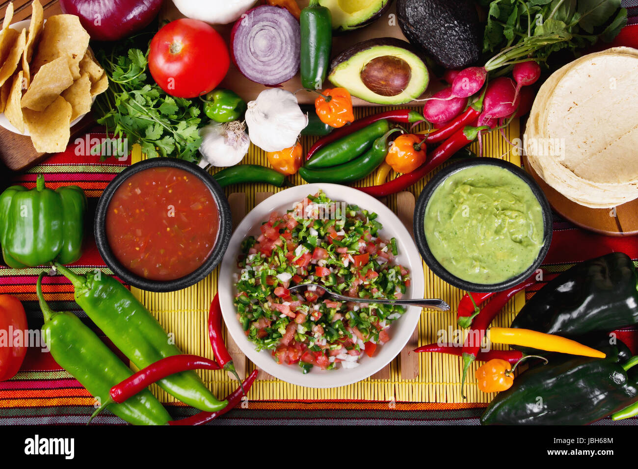 Stock image of traditional mexican food salsas and ingredients Stock