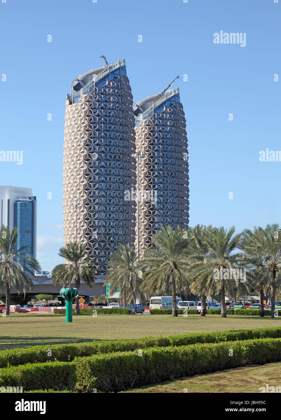 Al Bahr Towers in the city of Abu Dhabi, United Arab Emirates Stock Photo