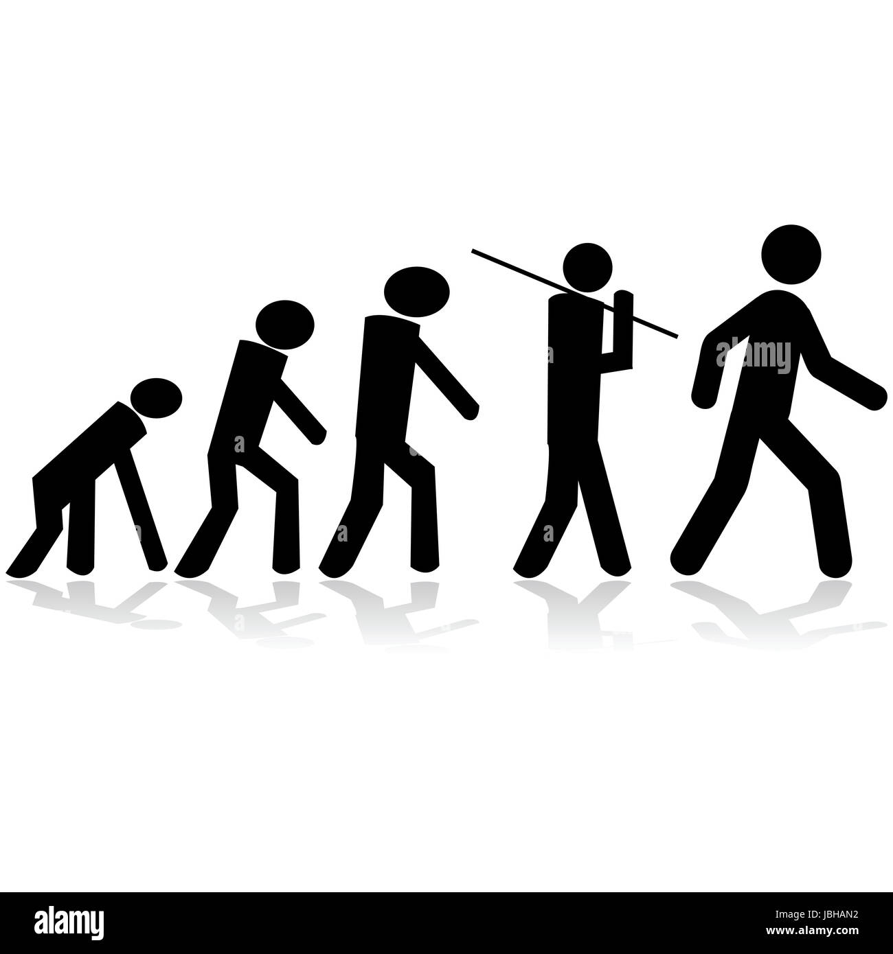 Concept illustration showing stick figures evolving from a monkey to a man Stock Photo