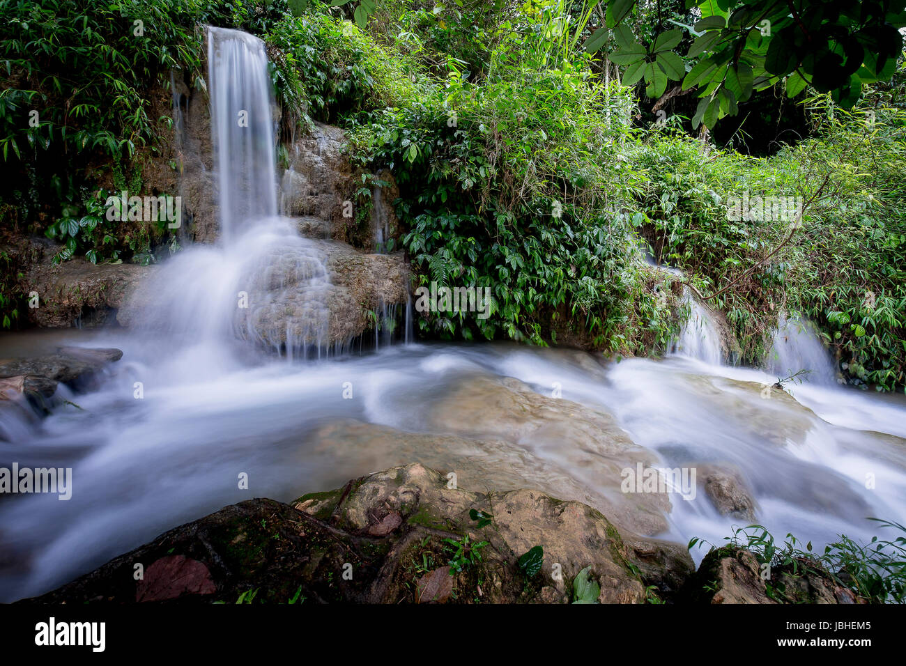 Long exposure shot of Hieu waterfall in Thanh Hoa province of Viet Nam Stock Photo