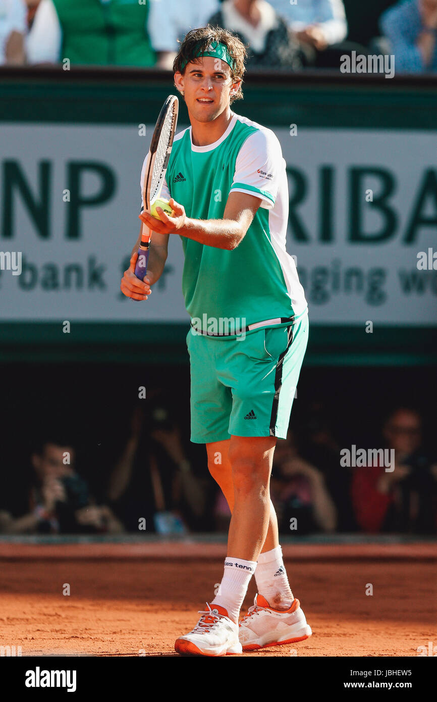 Paris, France. 9th June, 2017. Dominic Thiem (AUT) Tennis : Dominic Thiem  of Austria during the Men's singles semi-final match of the French Open  tennis tournament against Rafael Nadal of Spain at