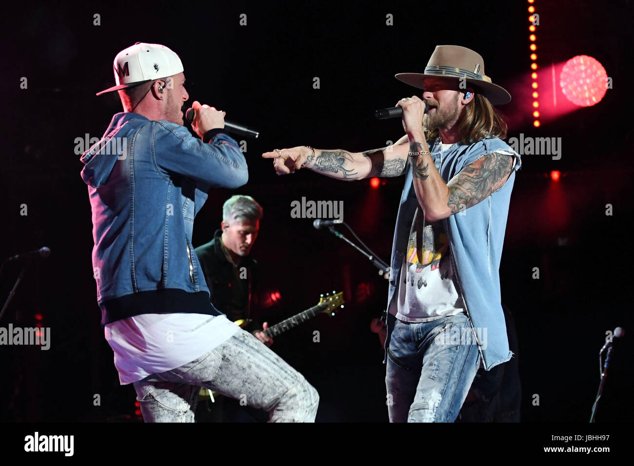 Nashville, Tennessee, USA. 10th June, 2017. 10 June 2017 - Nashville, Tennessee - Brian Kelley and Tyler Hubbard, Florida Geogria Line. 2017 CMA Music Festival Nightly Concert held at Nissan Stadium. Photo Credit: Dara-Michelle Farr/AdMedia Credit: Dara-Michelle Farr/AdMedia/ZUMA Wire/Alamy Live News Stock Photo