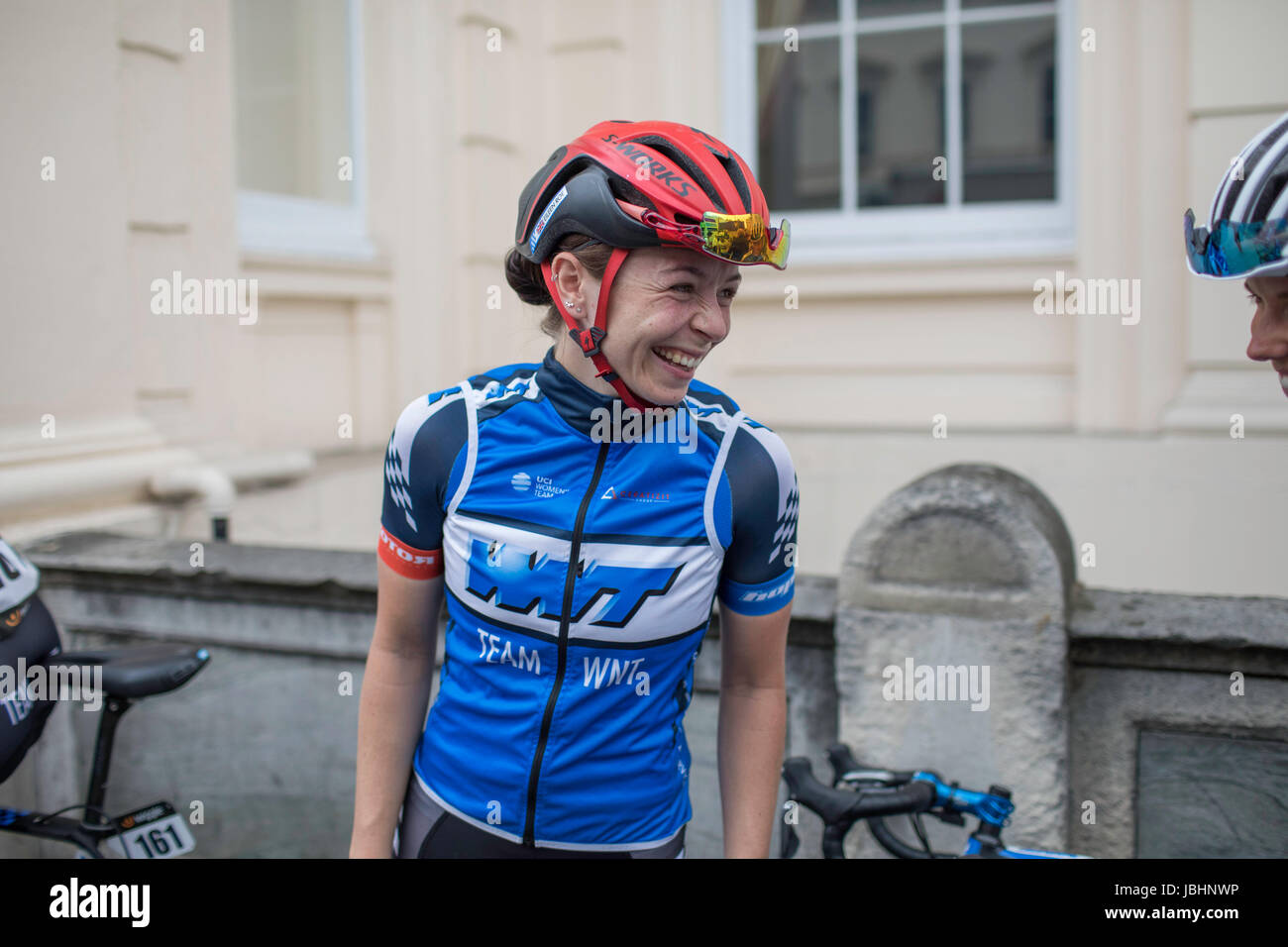 London, UK.  11th June 2017. Final stage of the 2017 Women’s Tour of Britain. Eileen Roe before the race. Credit: Neville Styles/Alamy Live News Stock Photo