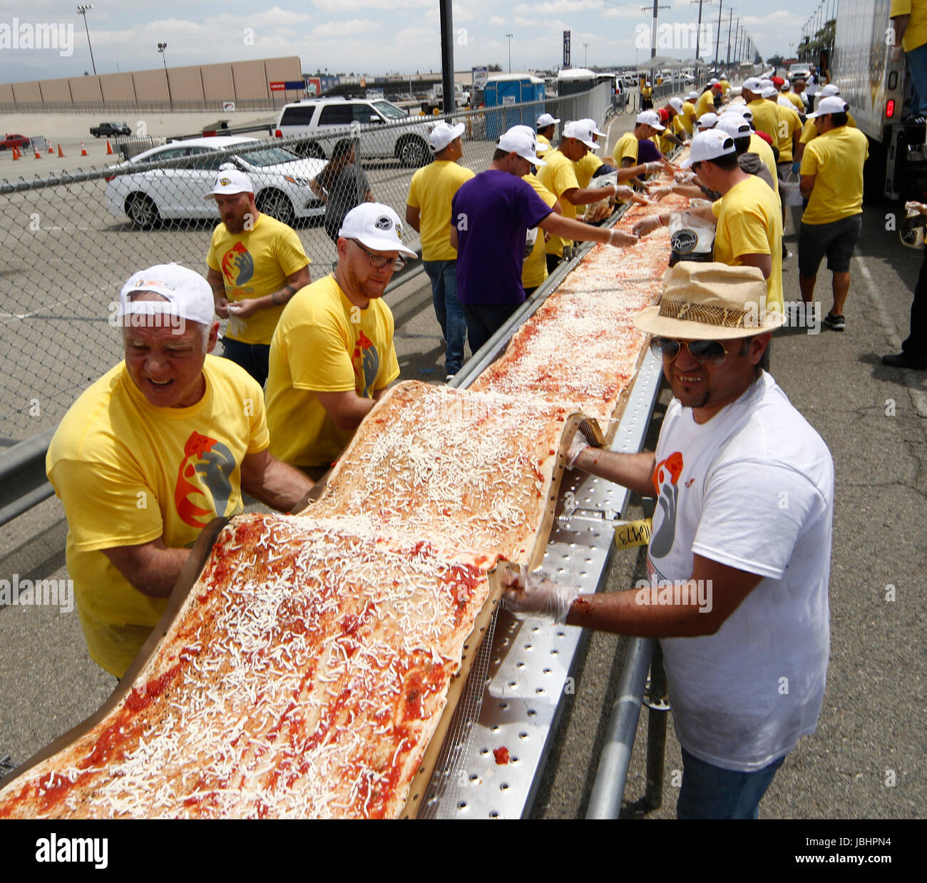 June 10, 2017. Fontana CA. The worlds longest pizza makes it into the ...