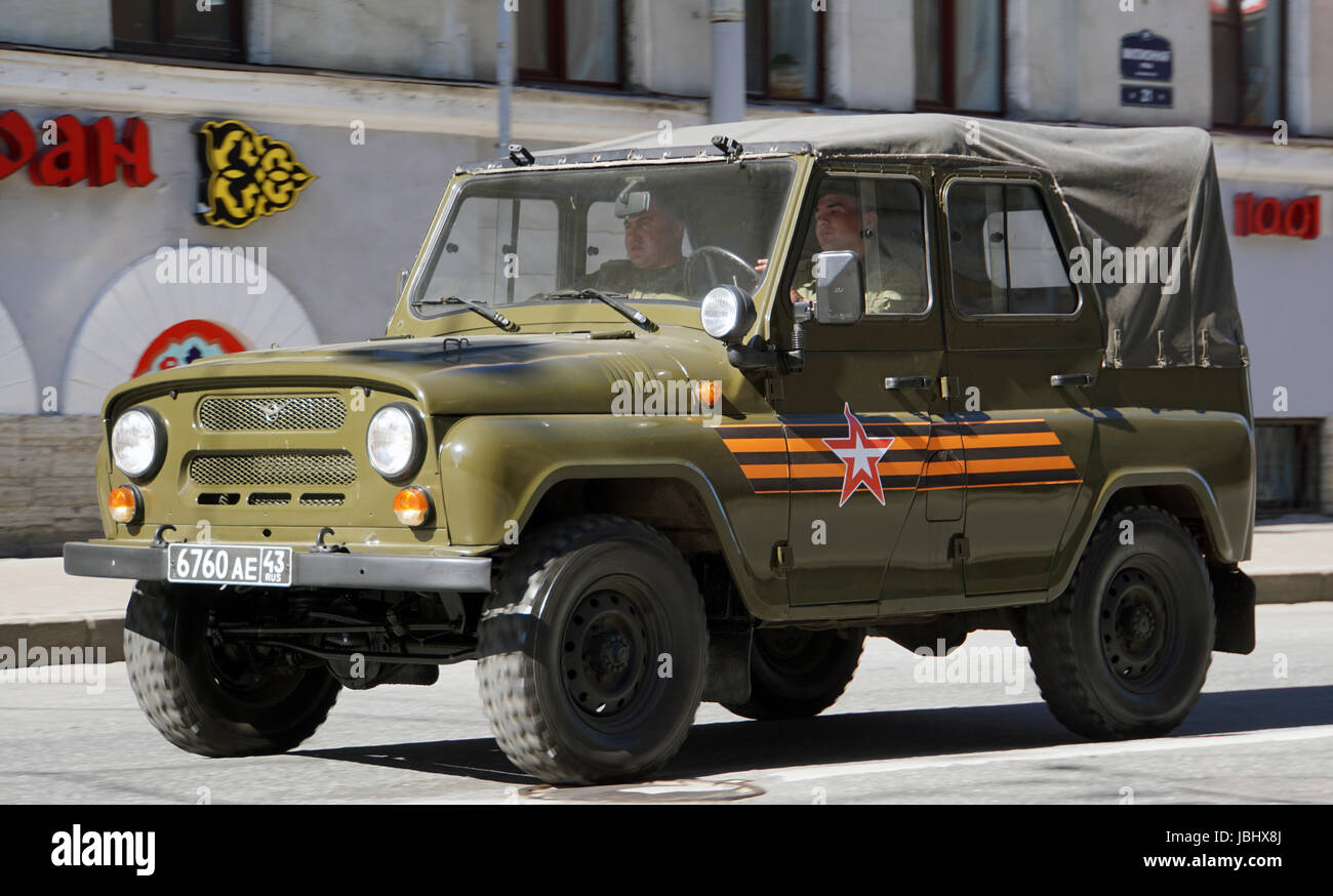 St.Petersburg, Russia - May 2017. Celebration of Victory Day: UAZ, off-road military light utility vehicle Stock Photo
