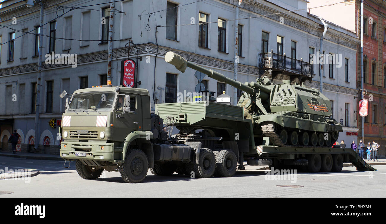 St.Petersburg, Russia - 9 May 2017. Celebration of Victory Day: Tank transportation Stock Photo
