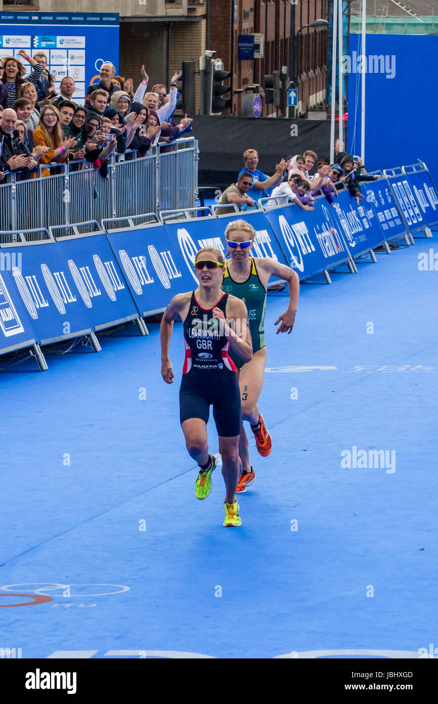 Leeds, UK. 11th June, 2017. Jessica Learmonth completes WTS Leeds 2017 in 6th position after a sprint finish against Gillian Backhouse from Australia Credit: James Copeland/Alamy Live News Stock Photo
