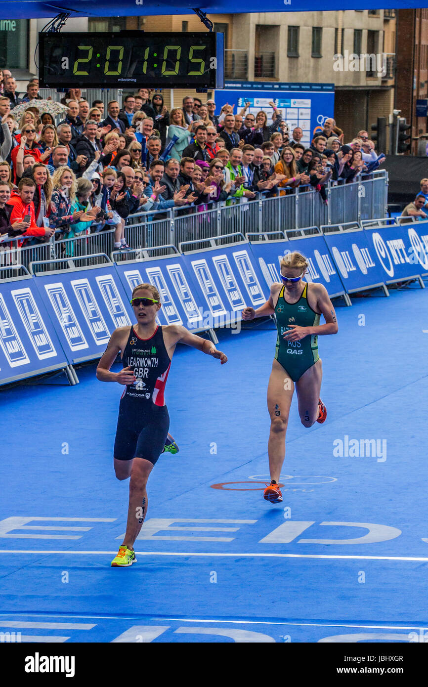 Leeds, UK. 11th June, 2017. Jessica Learmonth completes WTS Leeds 2017 in 6th position after a sprint finish against Gillian Backhouse from Australia Credit: James Copeland/Alamy Live News Stock Photo