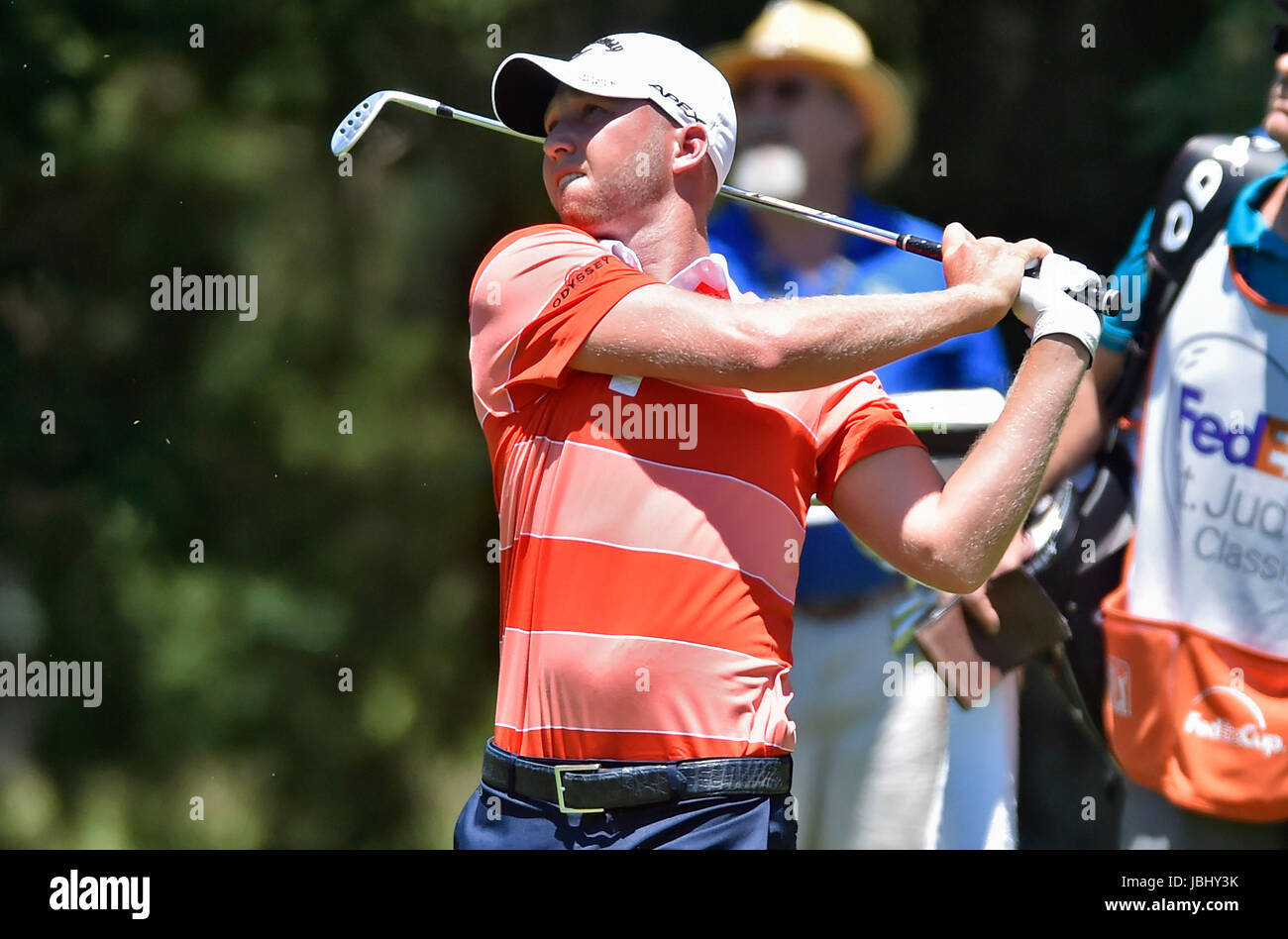 Memphis, TN, USA. 09th June, 2017. Daniel Berger looks down the third fairway during the second round of the FedEx St. Jude Classic at TPC Southwind in Memphis, TN. Austin McAfee/CSM/Alamy Live News Stock Photo