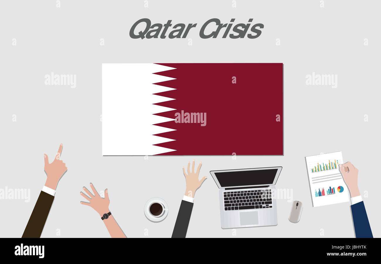 qatar crisis with hand team discuss the economy with qatar flag Stock Vector