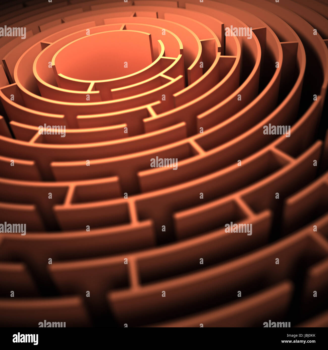 3D labyrinth with deph of field. Concept of brainstorm. Stock Photo
