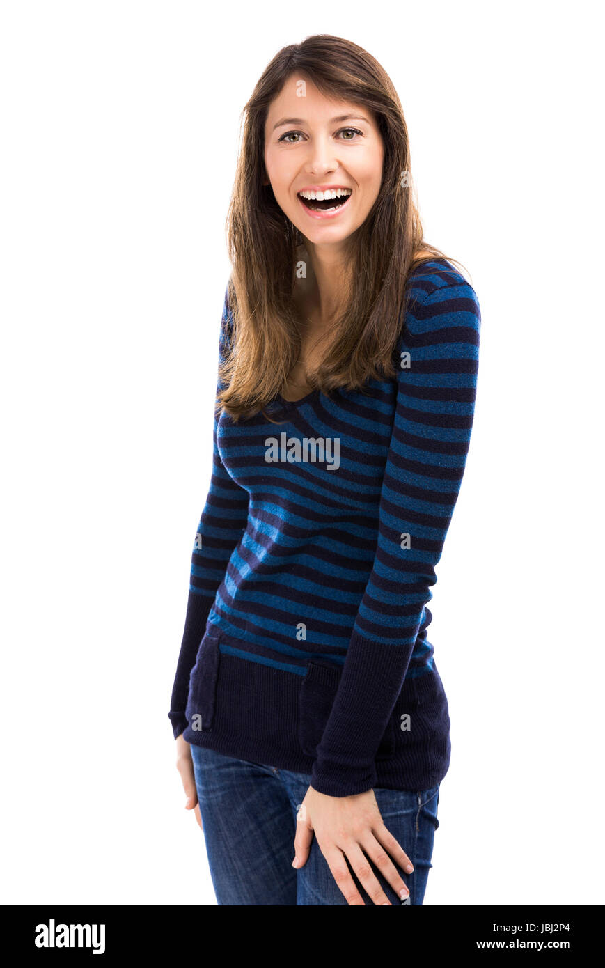 Beautiful and happy woman smiling over a white background Stock Photo ...