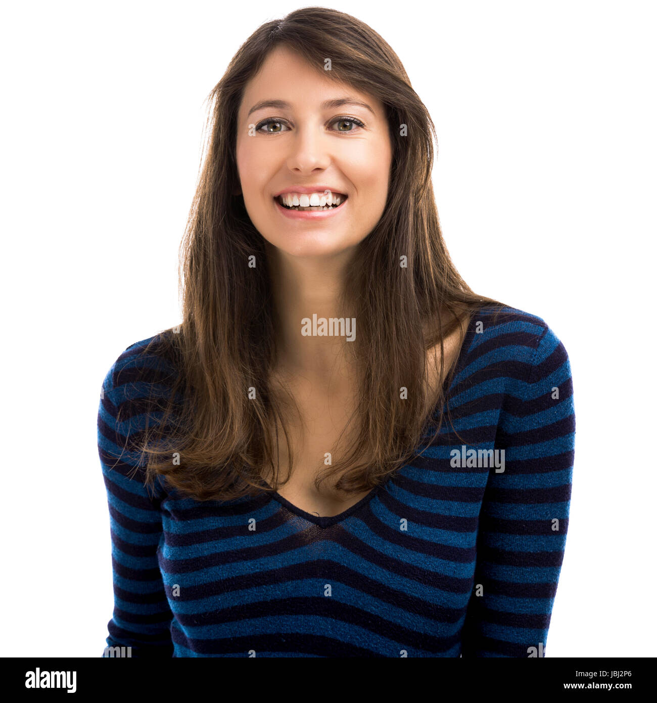 Beautiful and happy woman smiling over a white background Stock Photo ...