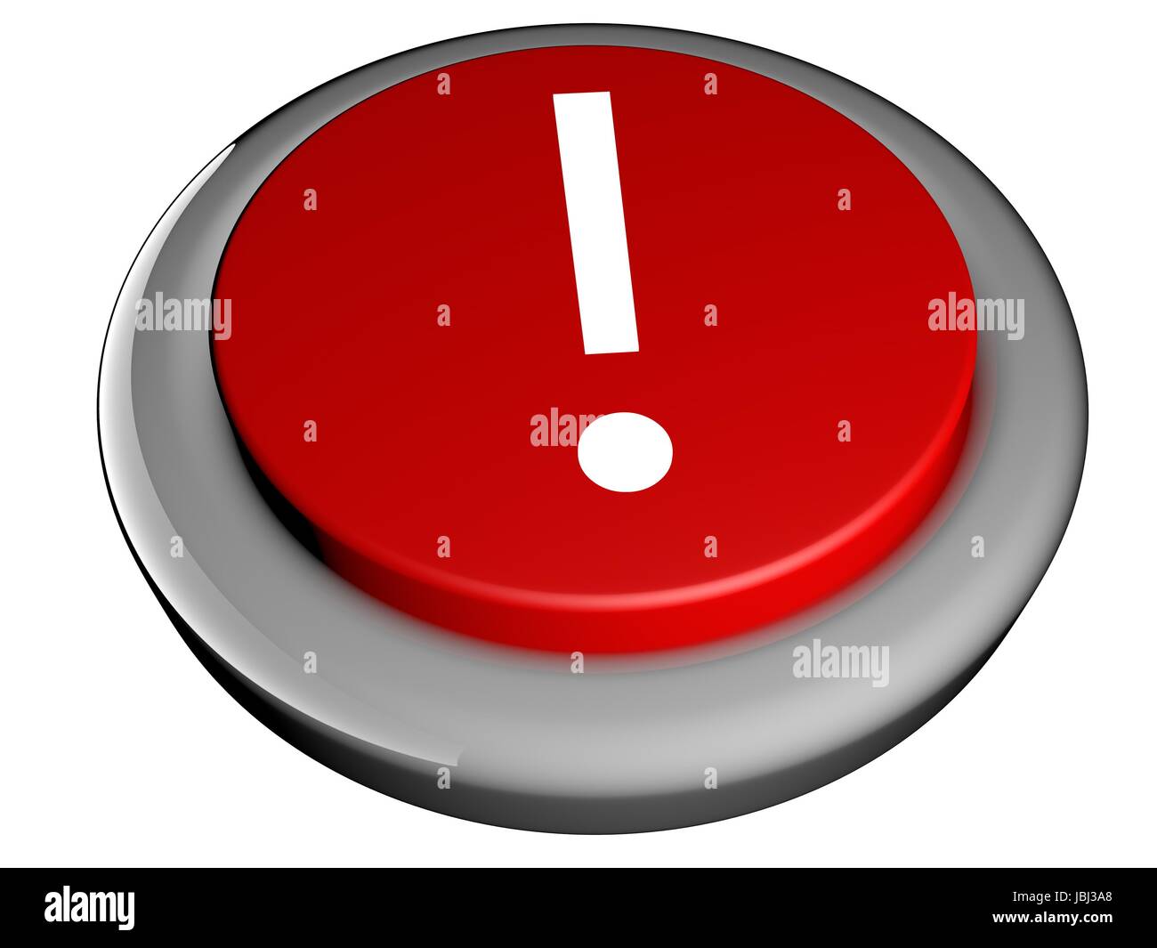 Exclamation point over red button, 3d render Stock Photo - Alamy