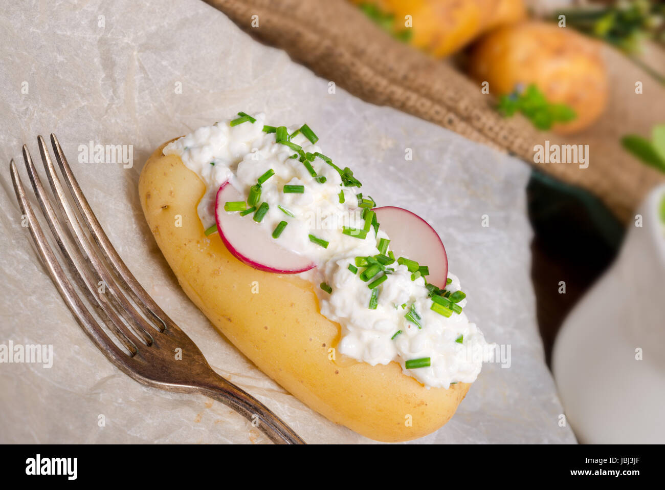New potatoes with spring curd Stock Photo