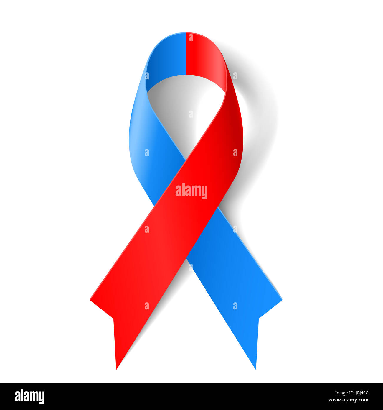 Red and blue ribbon as symbol of pulmonary fibrosis, Noonan Syndrome and Congenital Heart Defect Awareness Stock Photo