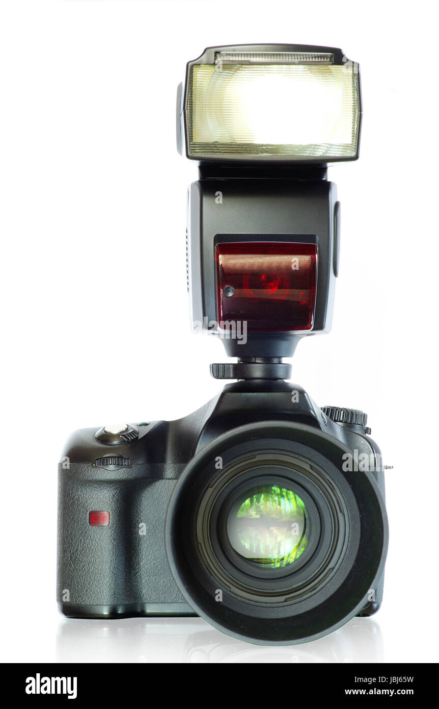 black digital camera isolated on a white Stock Photo - Alamy
