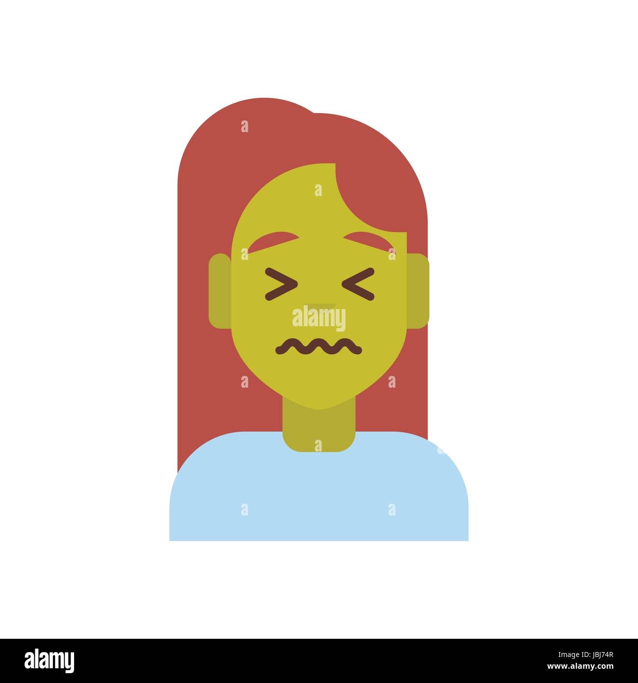 Profile Icon Female Emotion Avatar, Woman Cartoon Portrait Sad Green Face Feeling Sick Stock Vector