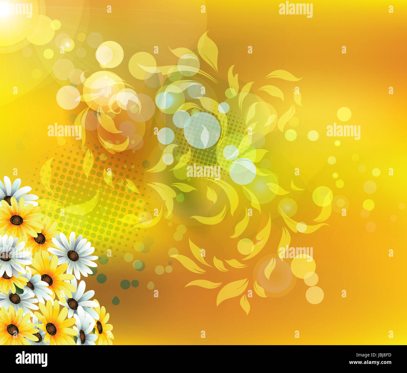 Hot summer artistic flowers and sun background illustration Stock Photo ...