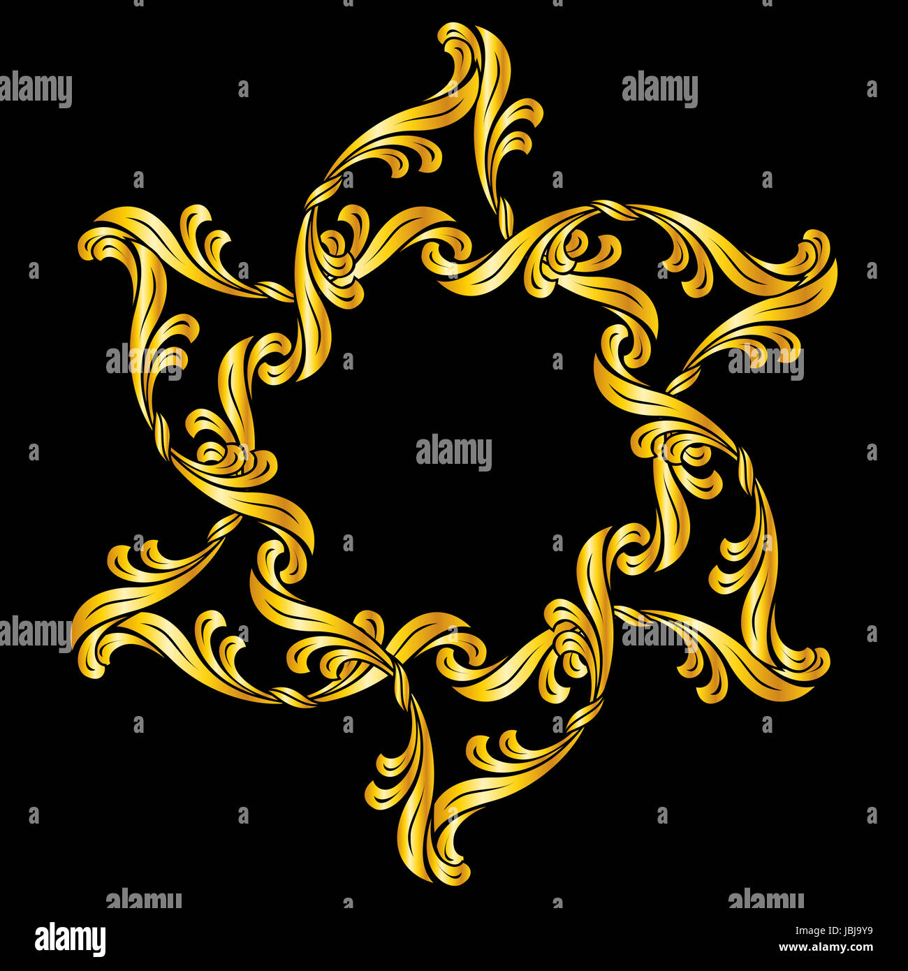 Gold floral ornament. Illustration on black background Stock Photo - Alamy