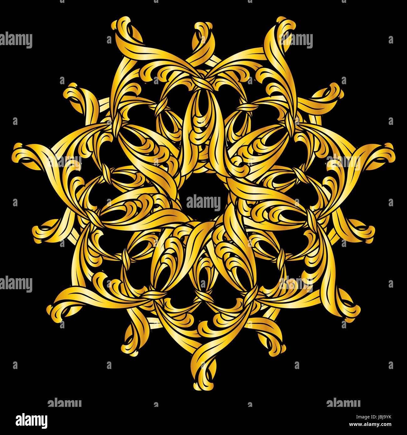 Gold florid pattern. Illustration on black background Stock Photo - Alamy